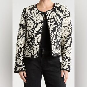 SANCTUARY COTTON FLORAL PRINT CROPPED QUILTED JACKET Black Cream L